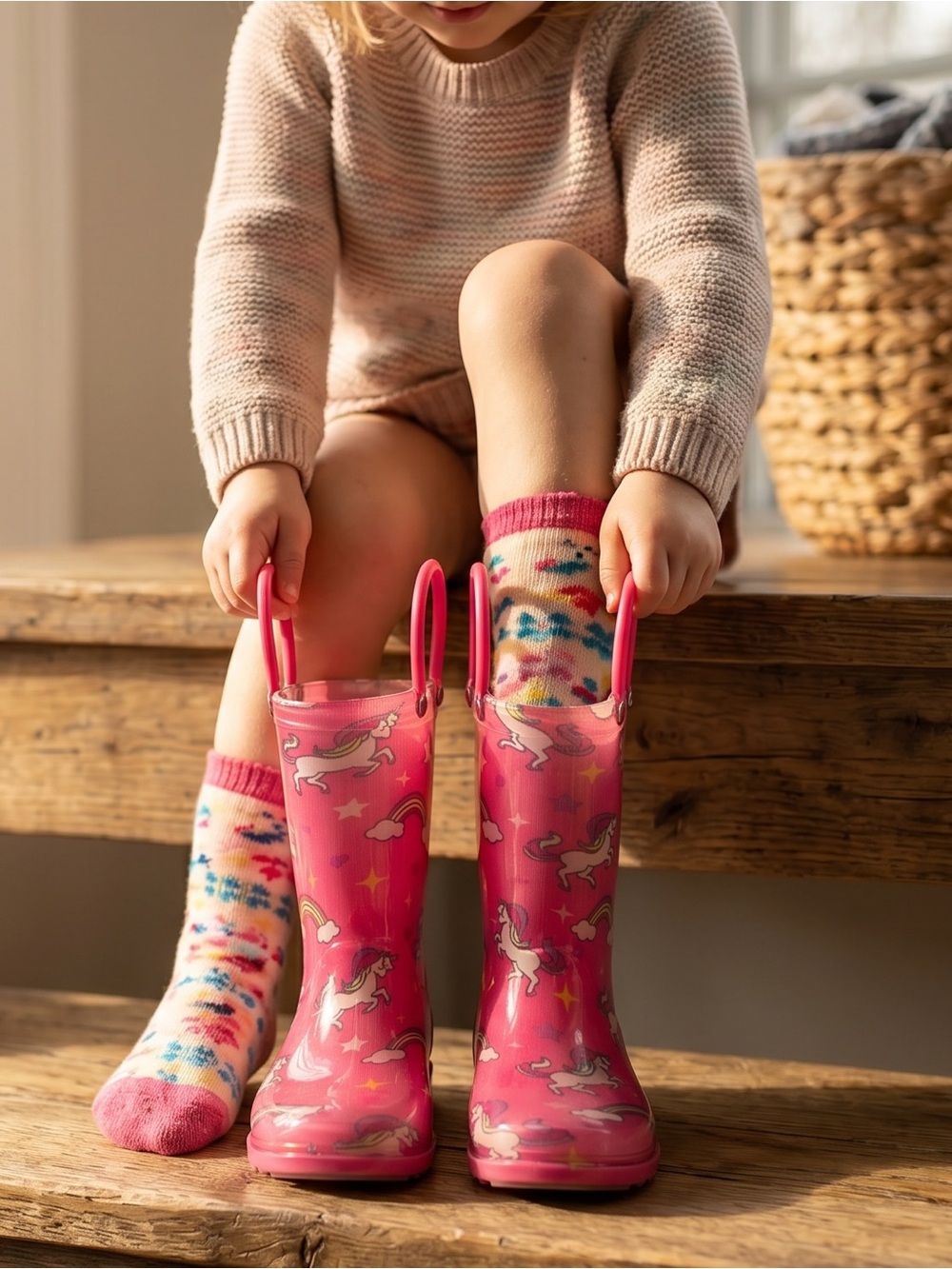 Capelli of New York Hot Pink Unicorn Rain Boots with Pull Handles
